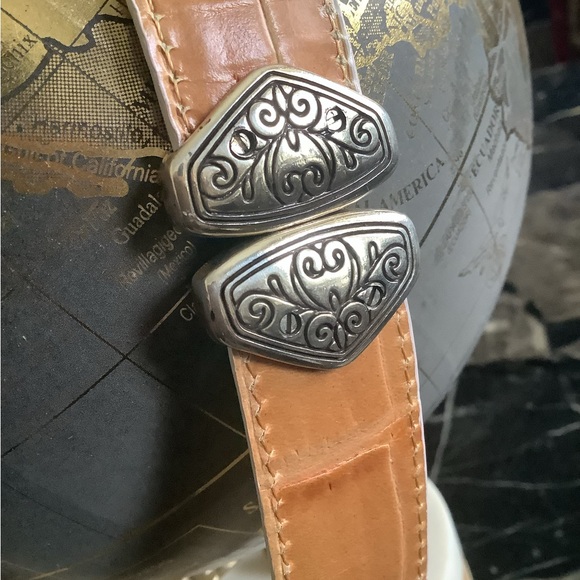 Brighton ornament reversible camel/ivory embossed alligator leather belt sz Lrg main image 4